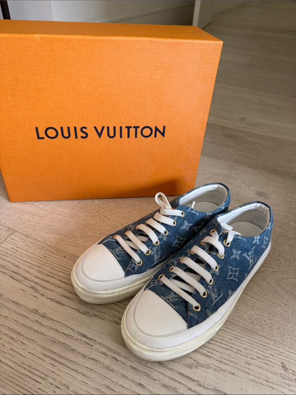 Louis Vuitton Denim Monogram Low-Top Sneakers in Blue and White